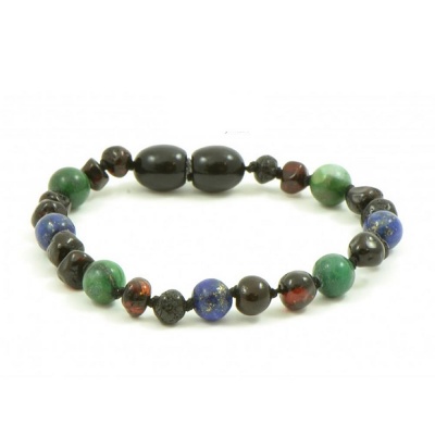 Adult Dark Cherry Amber African Jade and Lapis Lazuli Mix Bracelet